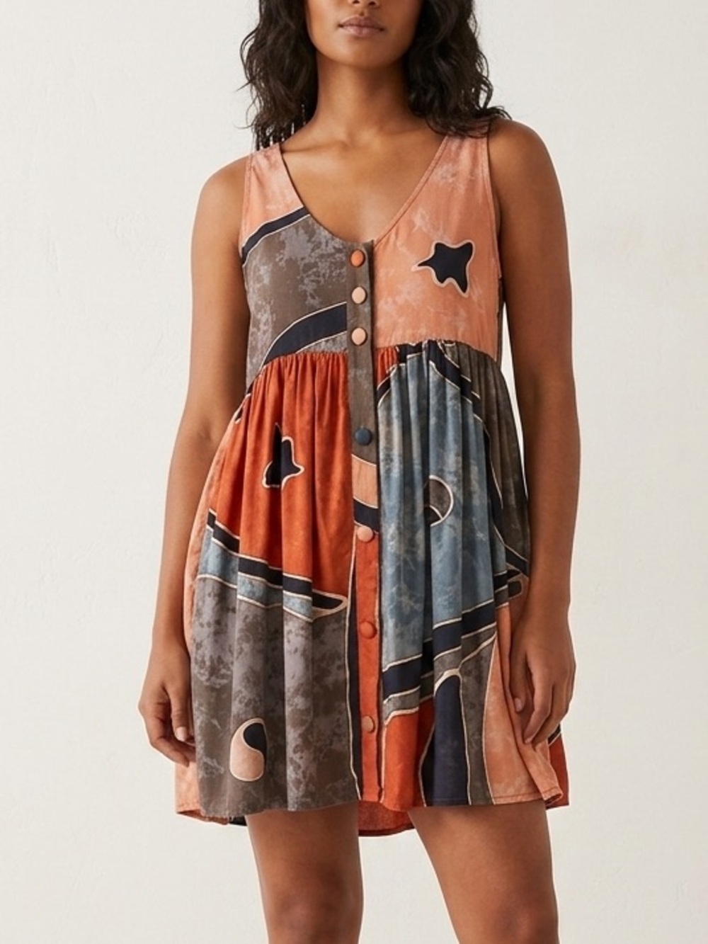 Bayou Sleeveless Patchwork Boho Mini Dress Size Medium